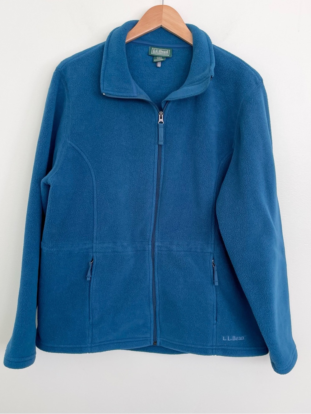 LL Bean Peacock Blue Fleece Zipper Front Jacket Sz L Large Pockets Gorpcore